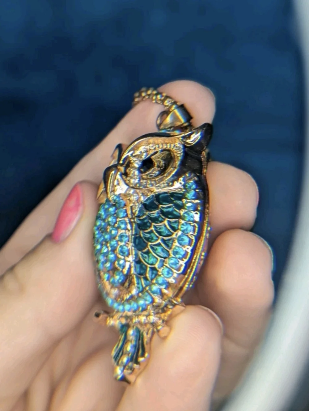 Jeweled Owl Pendant Gold Tone Adjustable 16
